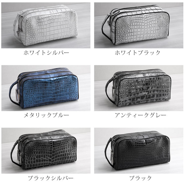 ナイルクロコダイル セカンドバッグ ダブルファスナー センター取り 日本製 マット加工&目地染め (06001948r)