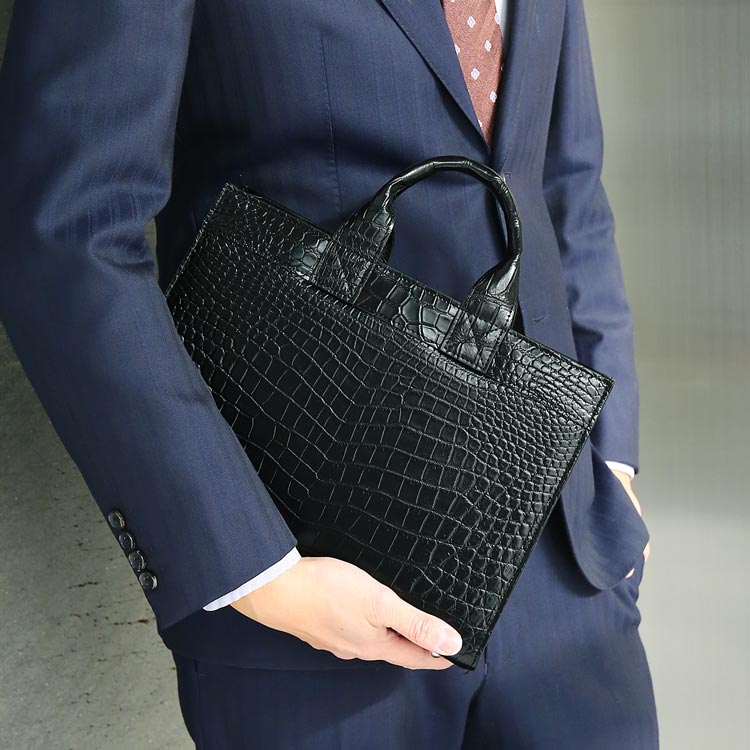 クロコダイル トートバッグ 日本製 シャイニング＆マット＆目地染め (06000814-mens-1r)