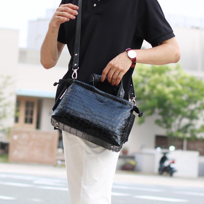 クロコダイル 2WAYバッグ 日本製 センター取り マット加工＆目地染め B5サイズ対応 (06001204-mens-1r)