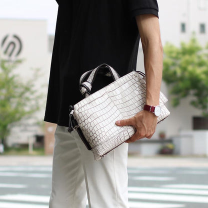 クロコダイル 2WAYバッグ 日本製 センター取り マット加工＆目地染め B5サイズ対応 (06001204-mens-1r)
