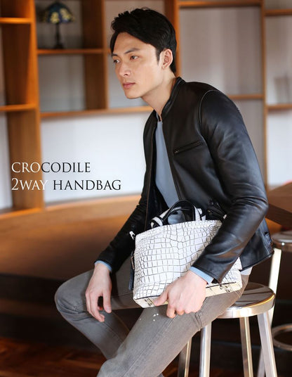 クロコダイル 2WAYバッグ 日本製 センター取り マット加工＆目地染め B5サイズ対応 (06001204-mens-1r)