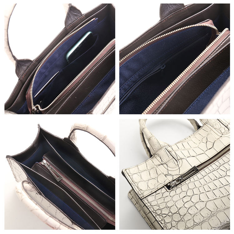 マット加工 クロコダイル 2wayトートバッグ ショルダーベルト付き 日本製 センター取り (06001685r)
