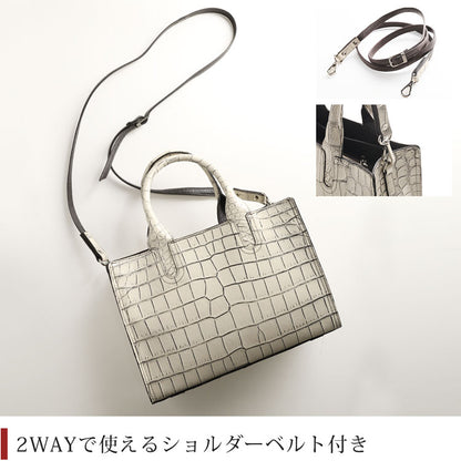 マット加工 クロコダイル 2wayトートバッグ ショルダーベルト付き 日本製 センター取り (06001685r)