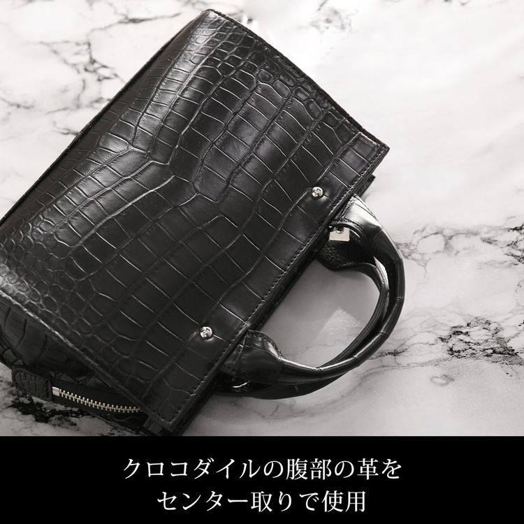 クロコダイル 2way ミニトートバッグ 日本製 マット加工 目地染め センター取り 斜め掛け (06001760-mens-1r)