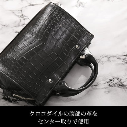 クロコダイル 2way ミニトートバッグ 日本製 マット加工 目地染め センター取り 斜め掛け (06001760-mens-1r)