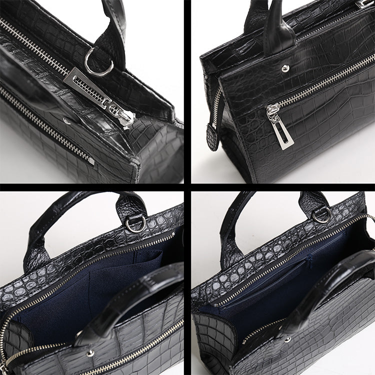 クロコダイル 2way ミニトートバッグ 日本製 マット加工 目地染め センター取り 斜め掛け (06001760-mens-1r)