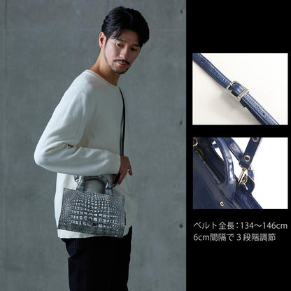 クロコダイル 2way ミニトートバッグ 日本製 マット加工 目地染め センター取り 斜め掛け (06001760-mens-1r)