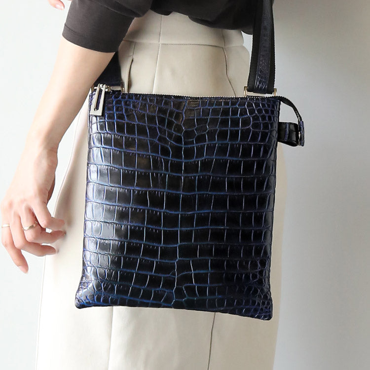 クロコダイル ショルダーバッグ センター取り 日本製 (06001882-mens-1r)