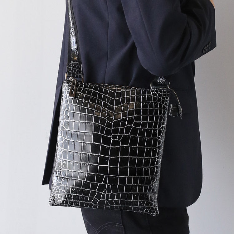 クロコダイル ショルダーバッグ センター取り 日本製 (06001882-mens-1r)