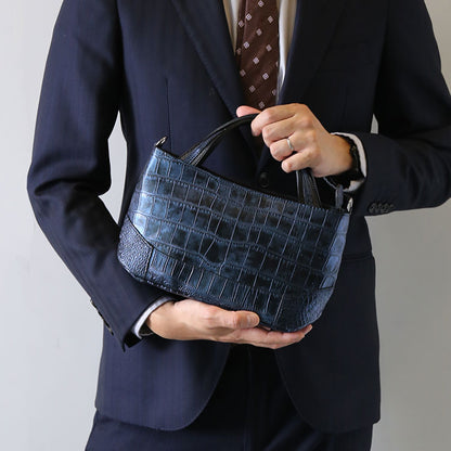 ナイルクロコダイル 2way ハンドバッグ 日本製 センター取り 斜め掛け可 (06001904-mens-1r)