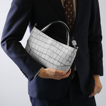ナイルクロコダイル 2way ハンドバッグ 日本製 センター取り 斜め掛け可 (06001904-mens-1r)