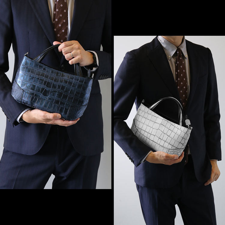 ナイルクロコダイル 2way ハンドバッグ 日本製 センター取り 斜め掛け可 (06001904-mens-1r)