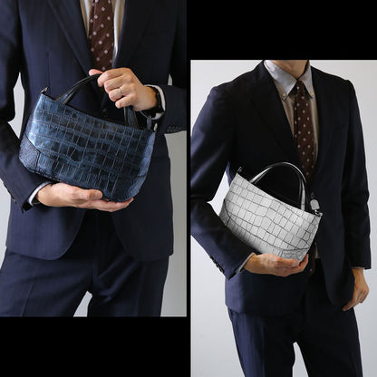 ナイルクロコダイル 2way ハンドバッグ 日本製 センター取り 斜め掛け可 (06001904-mens-1r)