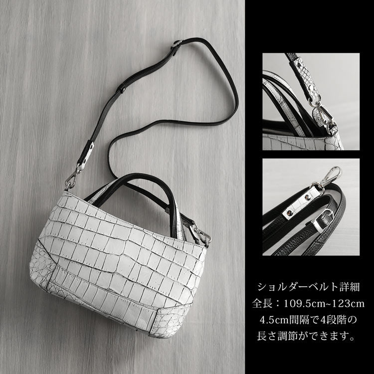 ナイルクロコダイル 2way ハンドバッグ 日本製 センター取り 斜め掛け可 (06001904-mens-1r)
