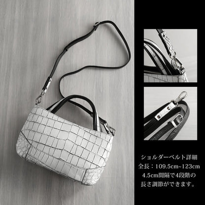 ナイルクロコダイル 2way ハンドバッグ 日本製 センター取り 斜め掛け可 (06001904-mens-1r)