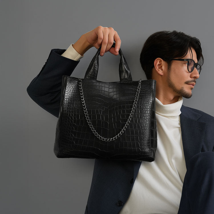 GranCroco スモールクロコダイル トートバッグ チェーン付き 日本製 B5サイズ対応 ポロサス (06001919r)