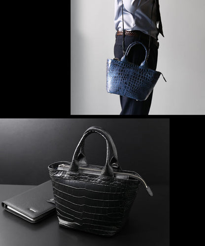 GranCroco クロコダイル マット加工＆目地染め ミニトートバッグ 日本製 2WAY (06001927-mens-1r)