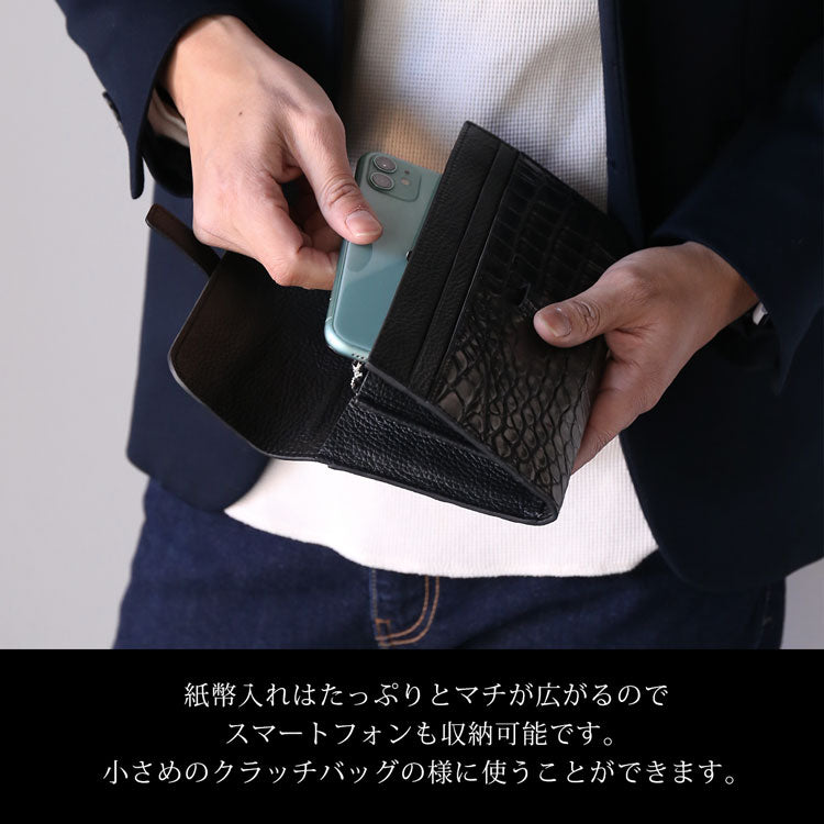 Grancroco クロコダイル マット加工 多機能長財布 フラップデザイン 日本製 パスポート＆スマホ収納可能 (06001929r)