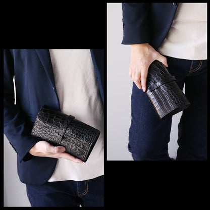 Grancroco クロコダイル マット加工 多機能長財布 フラップデザイン 日本製 パスポート＆スマホ収納可能 (06001929r)