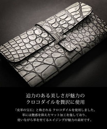 Grancroco クロコダイル マット加工 多機能長財布 フラップデザイン 日本製 パスポート＆スマホ収納可能 (06001929r)