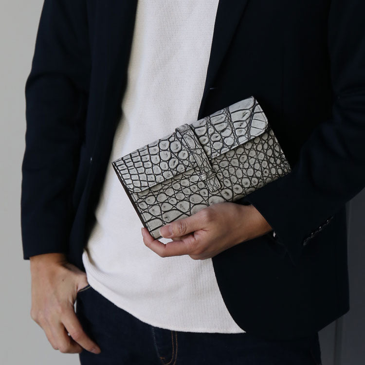 Grancroco クロコダイル マット加工 多機能長財布 フラップデザイン 日本製 パスポート＆スマホ収納可能 (06001929r)