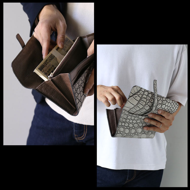 Grancroco クロコダイル マット加工 多機能長財布 フラップデザイン 日本製 パスポート＆スマホ収納可能 (06001929r)