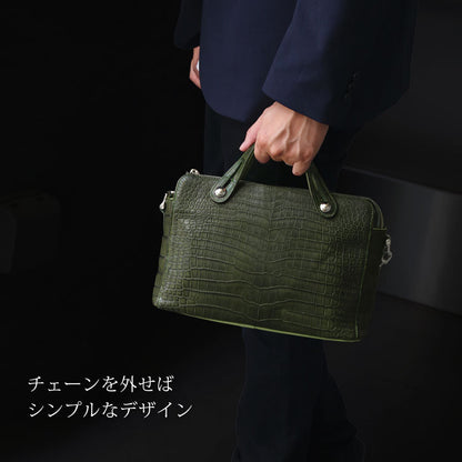 スモールクロコダイル 2wayバッグ チェーン付き 日本製 B5サイズ対応 斜め掛け可 (06001941r)