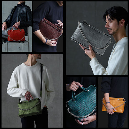スモールクロコダイル 2wayバッグ チェーン付き 日本製 B5サイズ対応 斜め掛け可 (06001941r)