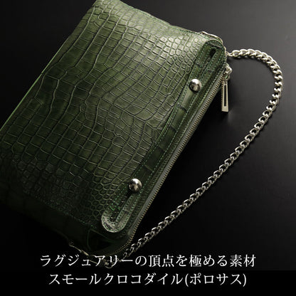 スモールクロコダイル 2wayバッグ チェーン付き 日本製 B5サイズ対応 斜め掛け可 (06001941r)