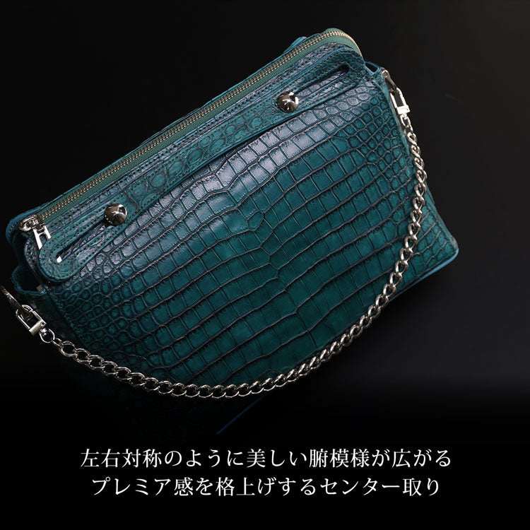 スモールクロコダイル 2wayバッグ チェーン付き 日本製 B5サイズ対応 斜め掛け可 (06001941r)