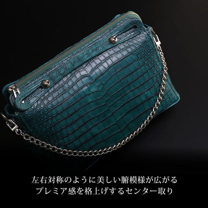 スモールクロコダイル 2wayバッグ チェーン付き 日本製 B5サイズ対応 斜め掛け可 (06001941r)