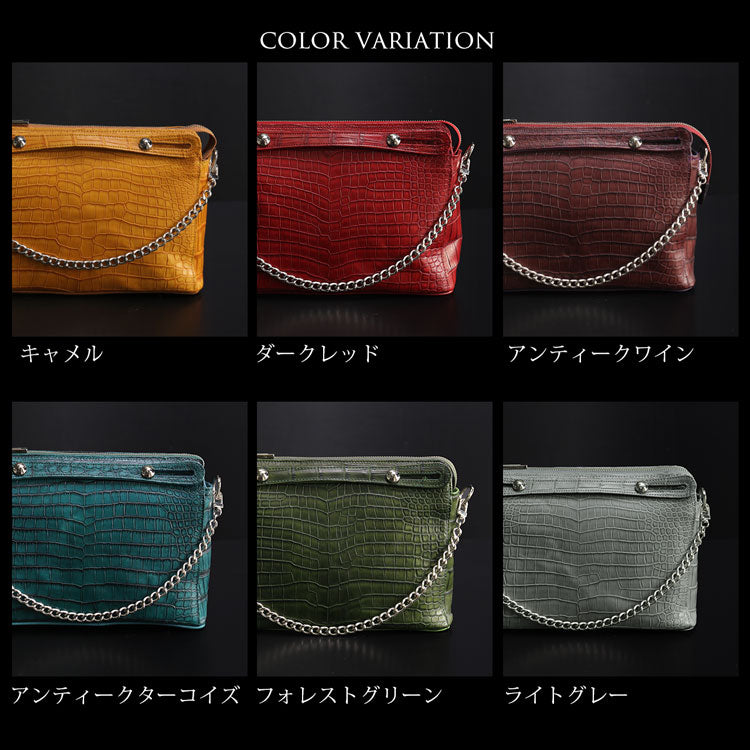 スモールクロコダイル 2wayバッグ チェーン付き 日本製 B5サイズ対応 斜め掛け可 (06001941r)