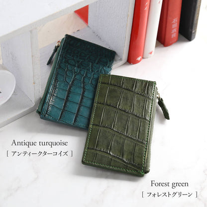 マット加工 スモールクロコダイル ファスナーポケット付きカードケース ポロサス (06001943r)
