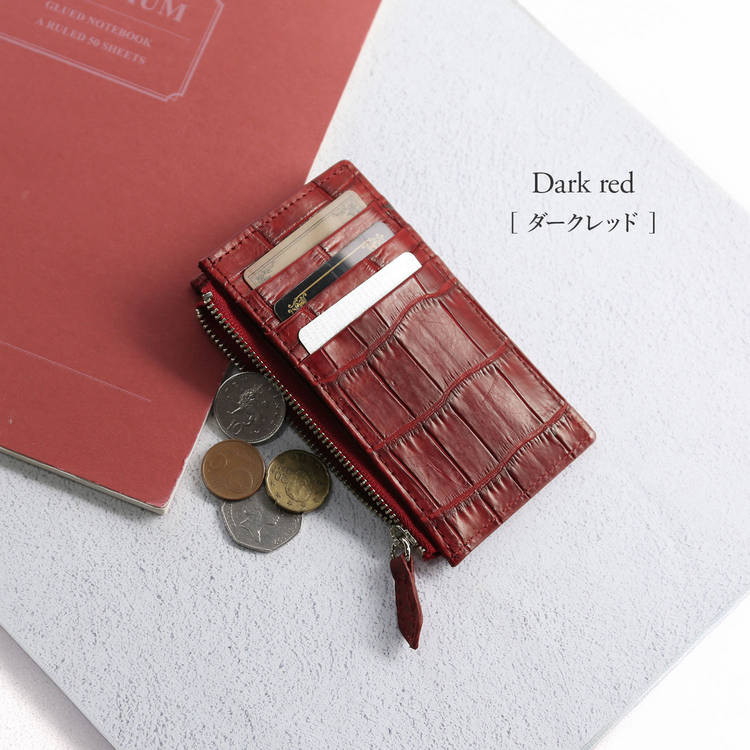 マット加工 スモールクロコダイル ファスナーポケット付きカードケース ポロサス (06001943r)