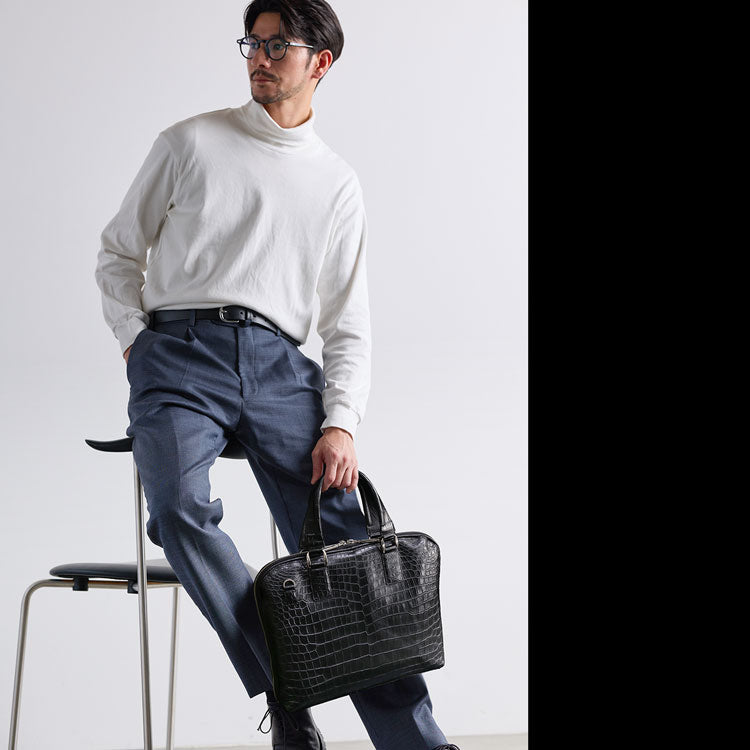 クロコダイル 2wayビジネスバッグ センター取り 日本製 A4サイズ対応 マット加工＆目地染め (06001947r)