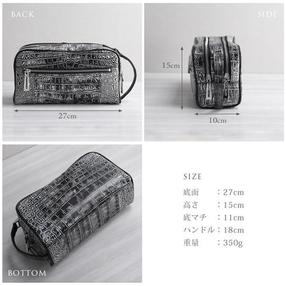 ナイルクロコダイル セカンドバッグ ダブルファスナー センター取り 日本製 マット加工＆目地染め (06001948r)