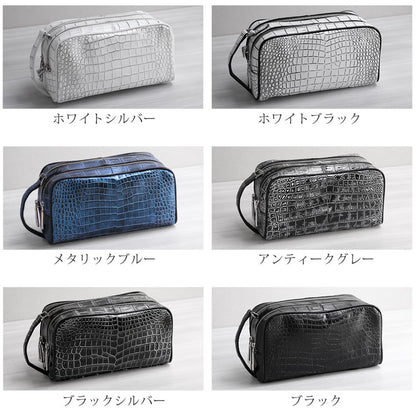 ナイルクロコダイル セカンドバッグ ダブルファスナー センター取り 日本製 マット加工＆目地染め (06001948r)