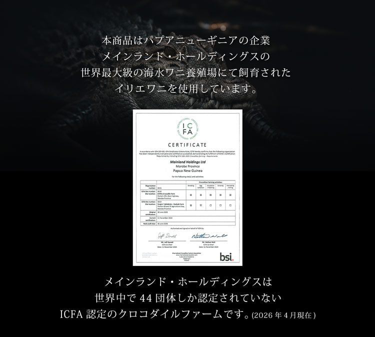 スモールクロコダイル ラウンドファスナー長財布 日本製 一枚革 ポロサス センター取り マット加工 ICFA＆LWG認定 4FA (06001979-mens-1r)