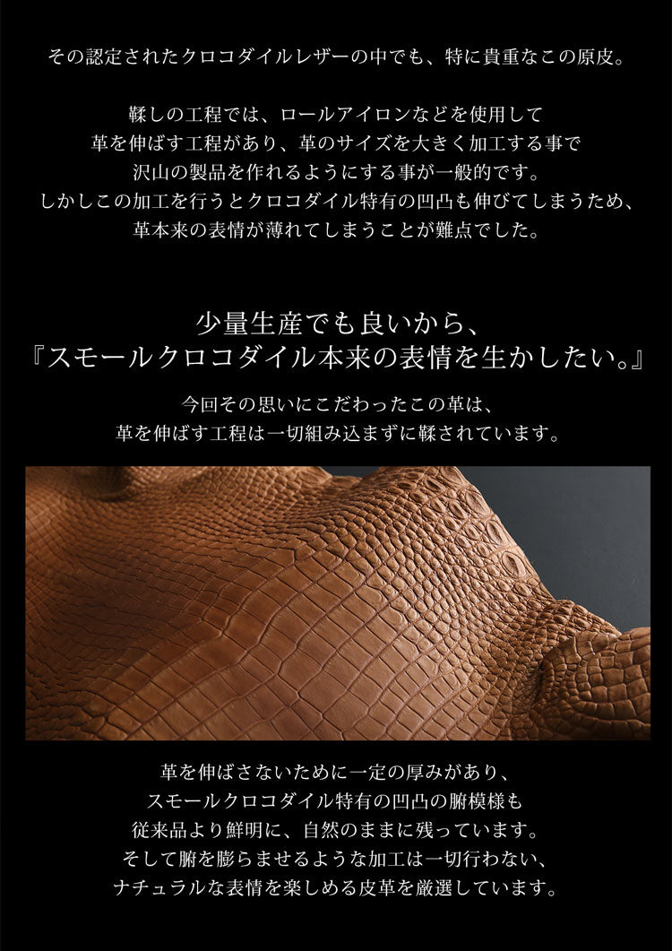 スモールクロコダイル ラウンドファスナー長財布 日本製 一枚革 ポロサス センター取り マット加工 ICFA＆LWG認定 4FA (06001979-mens-1r)
