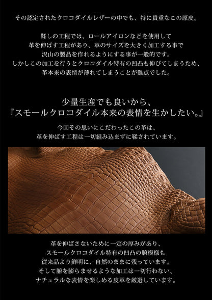 スモールクロコダイル ラウンドファスナー長財布 日本製 一枚革 ポロサス センター取り マット加工 ICFA＆LWG認定 4FA (06001979-mens-1r)